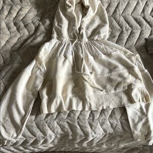 Free People Cream Long Sleeve Cropped Smocked Hoodie